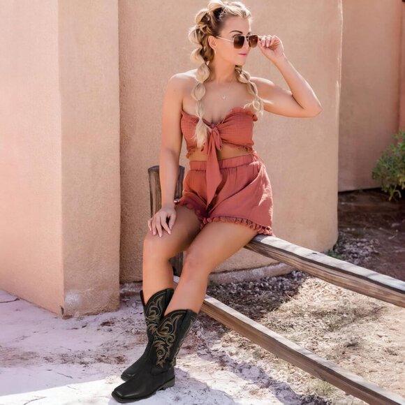 Black Women's Wide Width Cowboy Boots Square Toe Mid Calf Western Cowgirl Boots - Picture 7 of 8